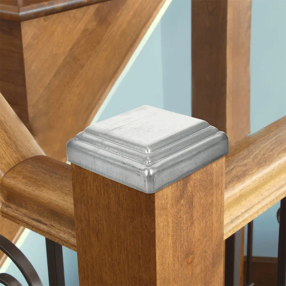6Pcs Square Post Caps Steel Fence Decorative Covers for Garden Deck Post Protection Replacement Accessory Steel Fence Caps
