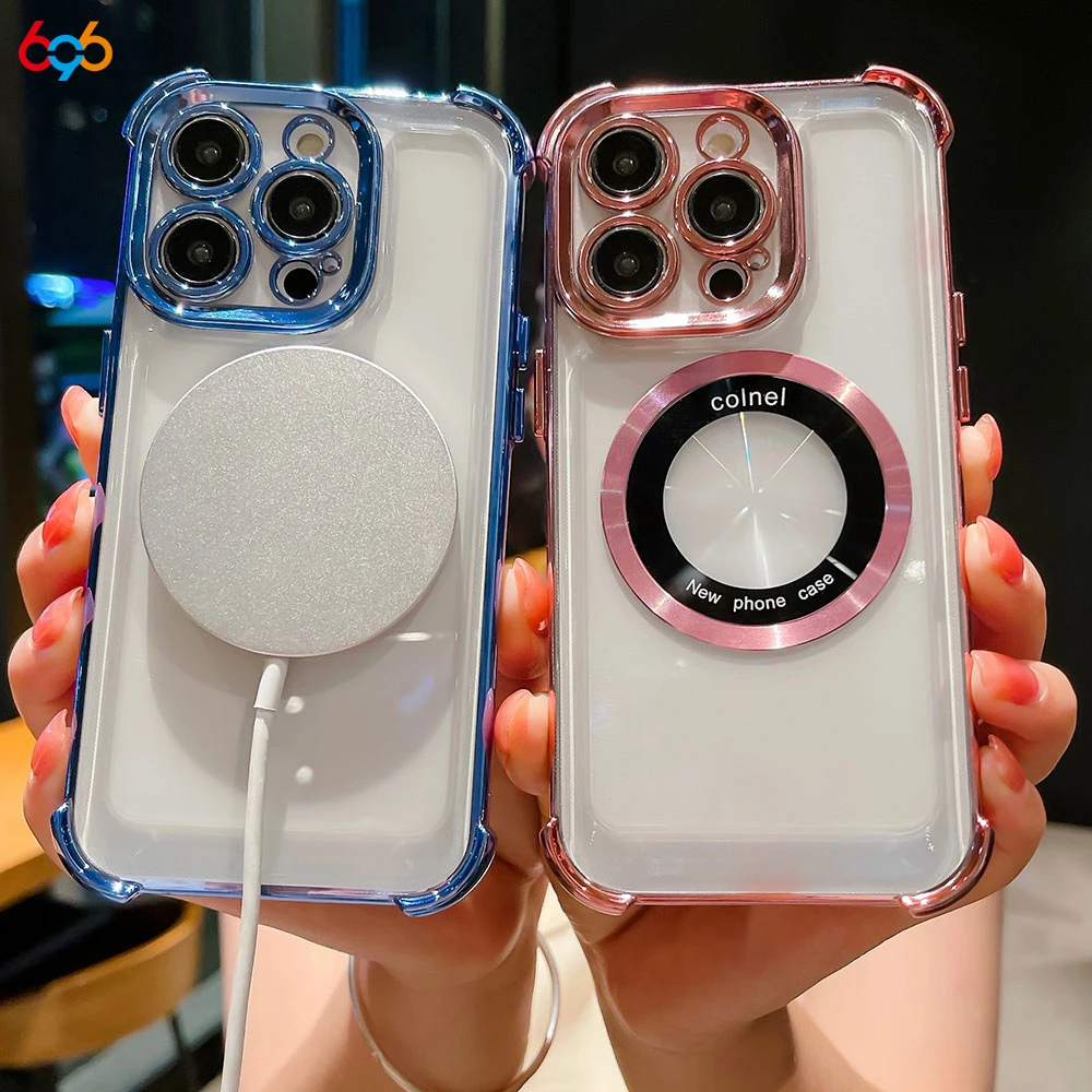 696 New Shockproof Clear Magnetic Case For iPhone 16 Pro Max 15 14 Plus 12 13 Wireless Charging Transparent TPU Cover Phone Case