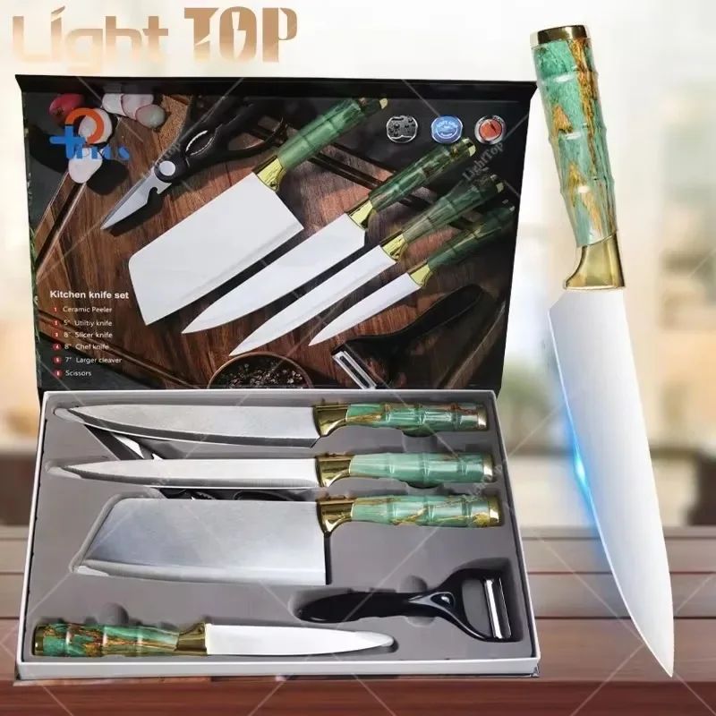 6PCS Kitchen Knives Set Gift Box Set  Knife Gift  Chef Meat Cleaver Sharp Fruit Knife Kitchen Vegetable Scissors Set of Knives