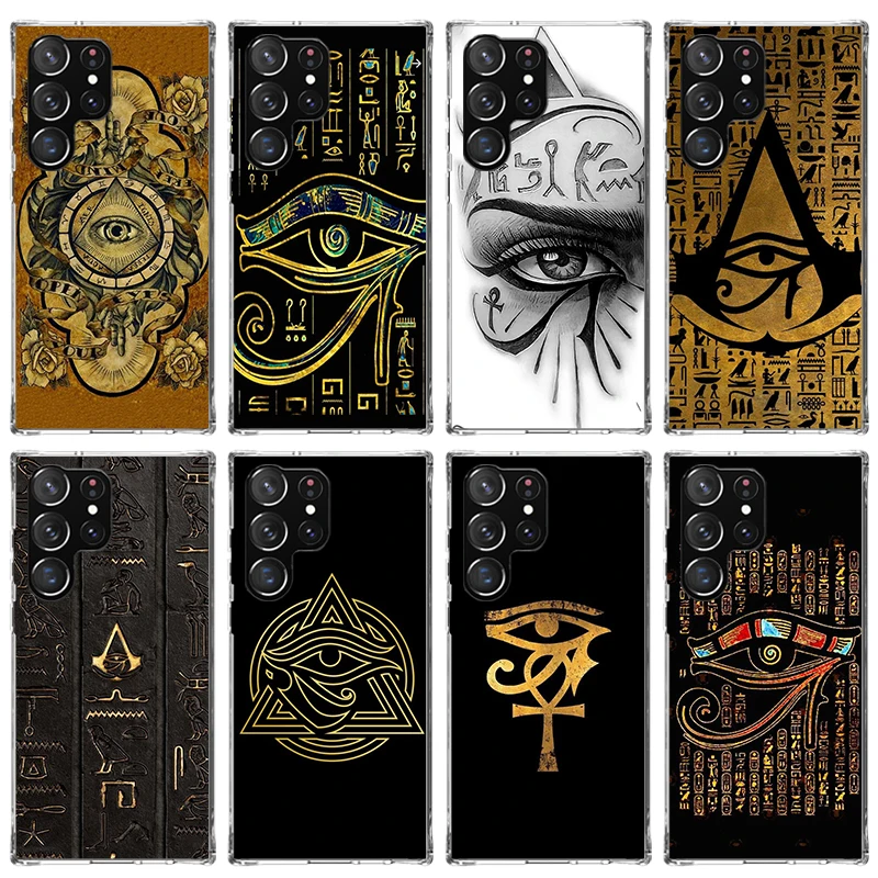 Sacred Eye of Horus Egypt Fresco Phone Case For Samsung Galaxy S24 S23 S22 S21 Ultra S20 FE S10 Plus S10E S9 S8 Soft TPU Back Co