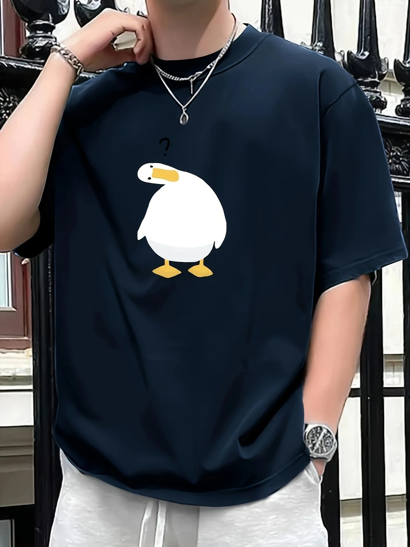 

Men's Business Casual T-Shirt in Navy Blue with a Cute Duck Pattern, Ideal for Everyday Wear, a Healthy Gift for Men, Machine Washable, Regular Fit, Suitable for All Seasons