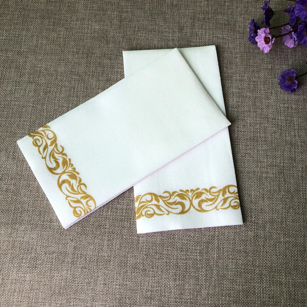 50Pcs Golden Floral Printed Paper Towel Thick Napkin Birthday Wedding Party Disposable Handkerchief for Festival Party Decor
