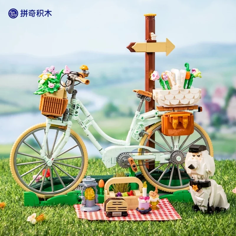 

Pantasy Bicycle Building Blocks Ladies' Bike Assembly Model Toys Romantic Street Scene Desktop Ornament Holiday Gifts