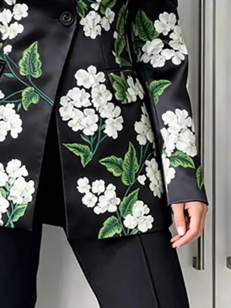 UOOZEE Elegancka, cienka marynarka damska do biura i na wieczór, z odkrytymi ramionami, z kwiatowym nadrukiem, z długim rękawem, żakiet, odzież wierzchnia na imprezę, 2026