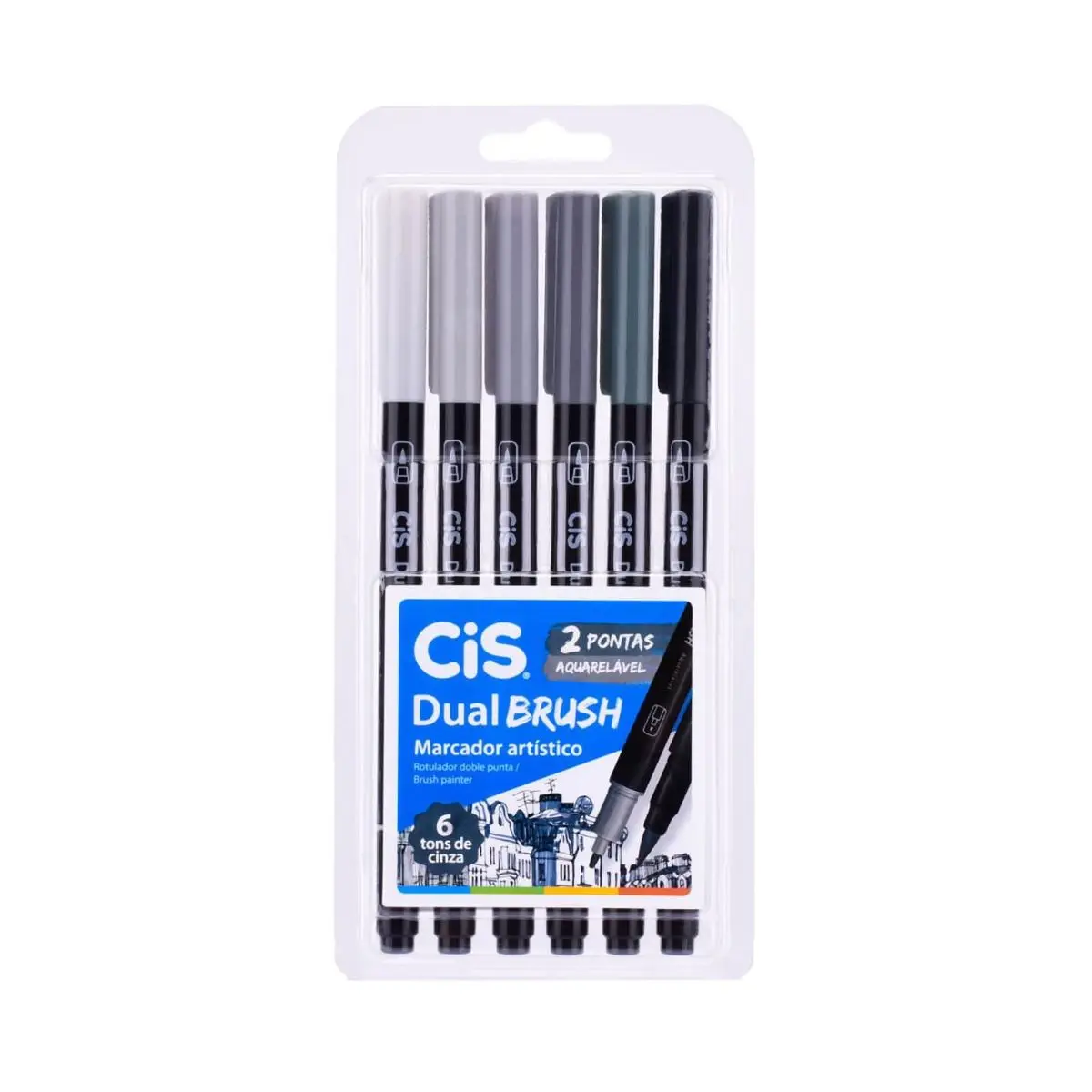 Dual Brush Markers 6 Colors CiS Shades Grey Watercolor School Supplies Office Back Classes