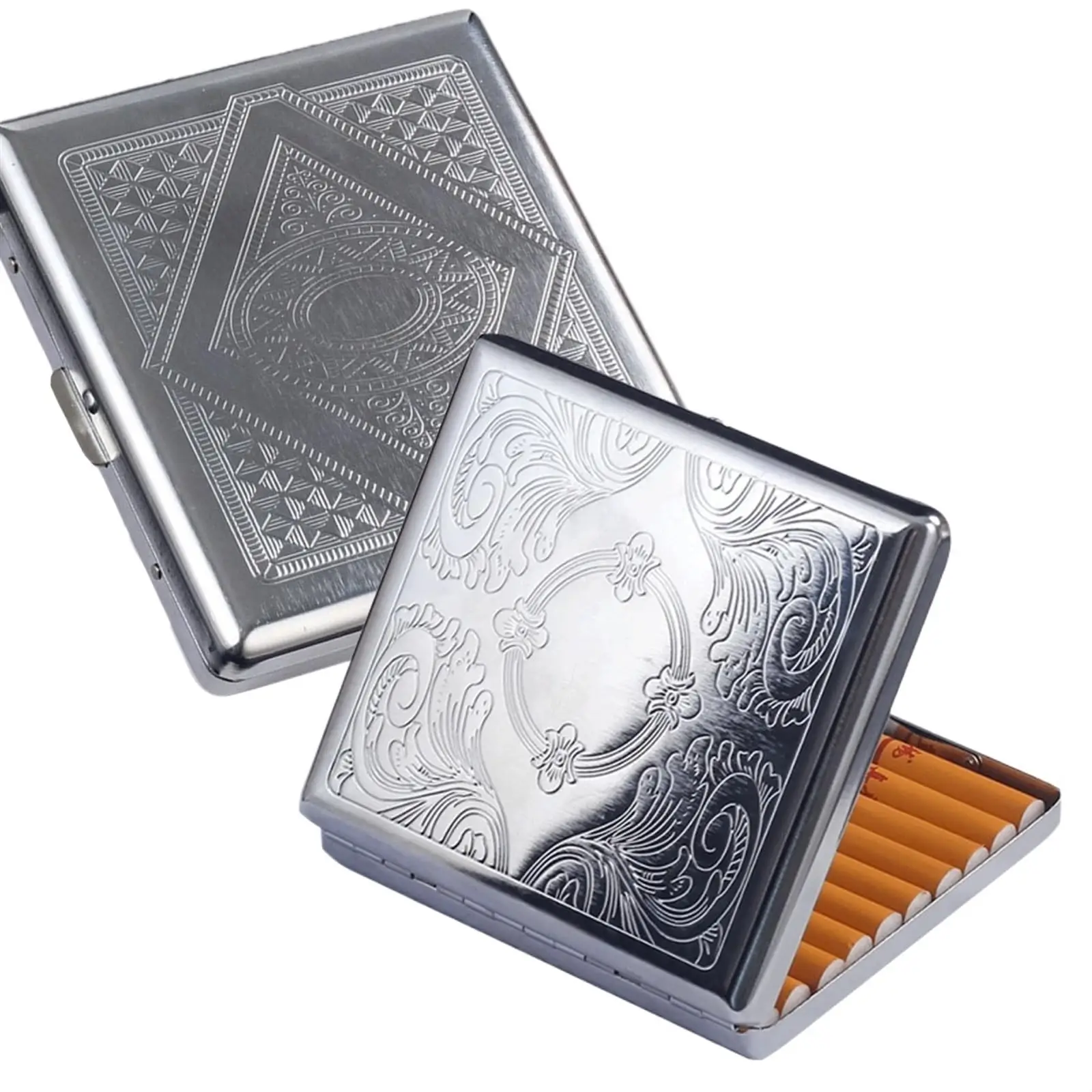 

20PCS Metal Cigarette Box Stainless Steel Embossed Portable Cigarette Case Personalized Fashionable Storage Box Smoking Tool