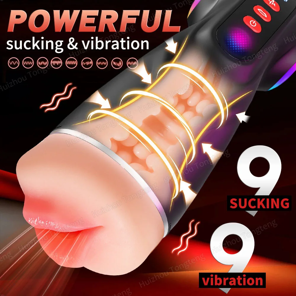 ماستر ذكر أوتوماتيكي مع التحكم في التطبيق 9 أوضاع مص تهتز للرجال ألعاب جنسية مضخة القضيب الكبار اللسان الضارب