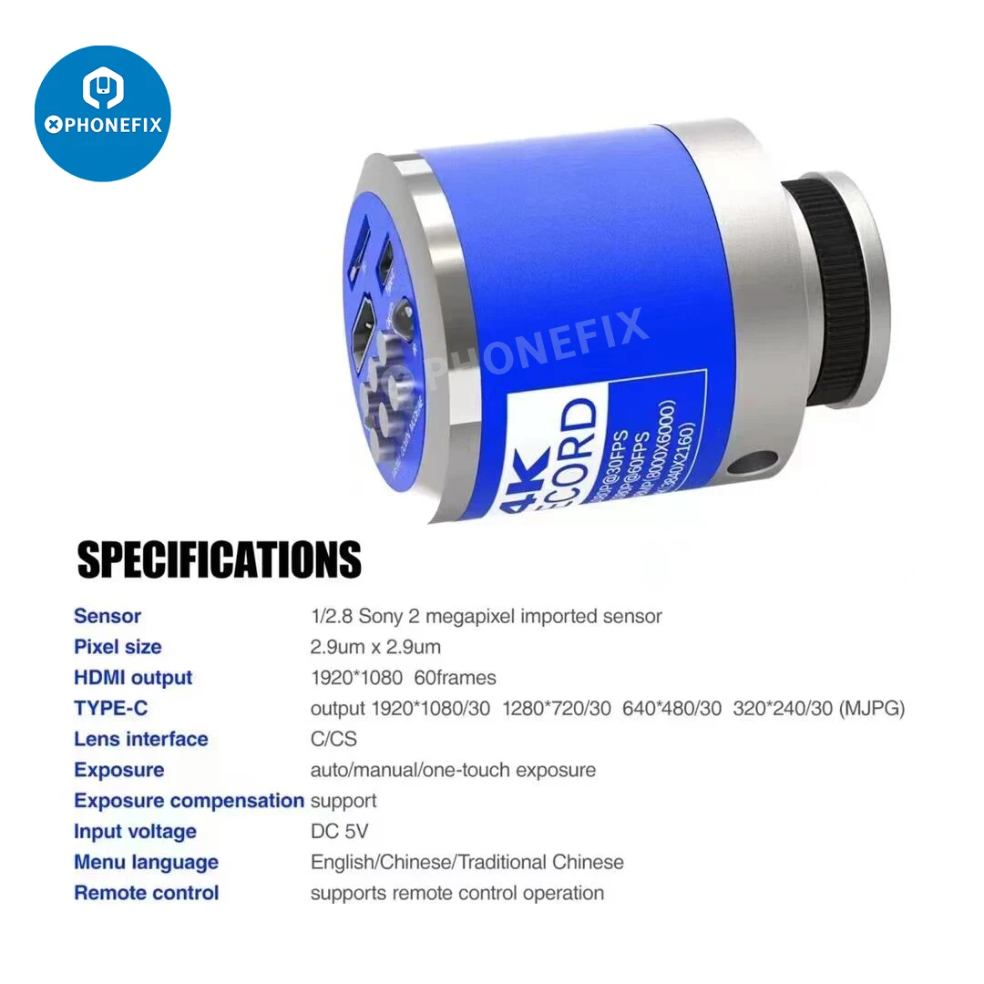 Imagem -04 - Câmera do Microscópio Trinocular 4k Ultra hd 48mp tipo c Hdmi 1080p Sensor Ccd Cmos Câmera Industrial para Telefone Móvel Solda Pcb