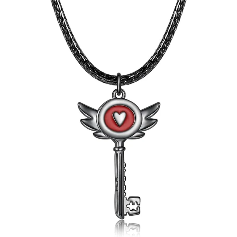 Hazbin Inspired Heart Key Pendant Necklace & Earring Set
