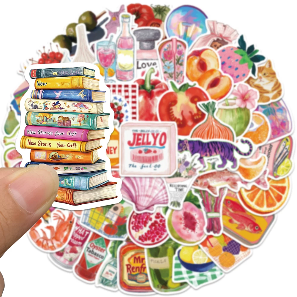 5 sets Retro Colorful Cartoon Fresh Fruit Vegatable Food Aesthetic Stickers For Luggage Guitar Laptop Phone Waterproof Decals