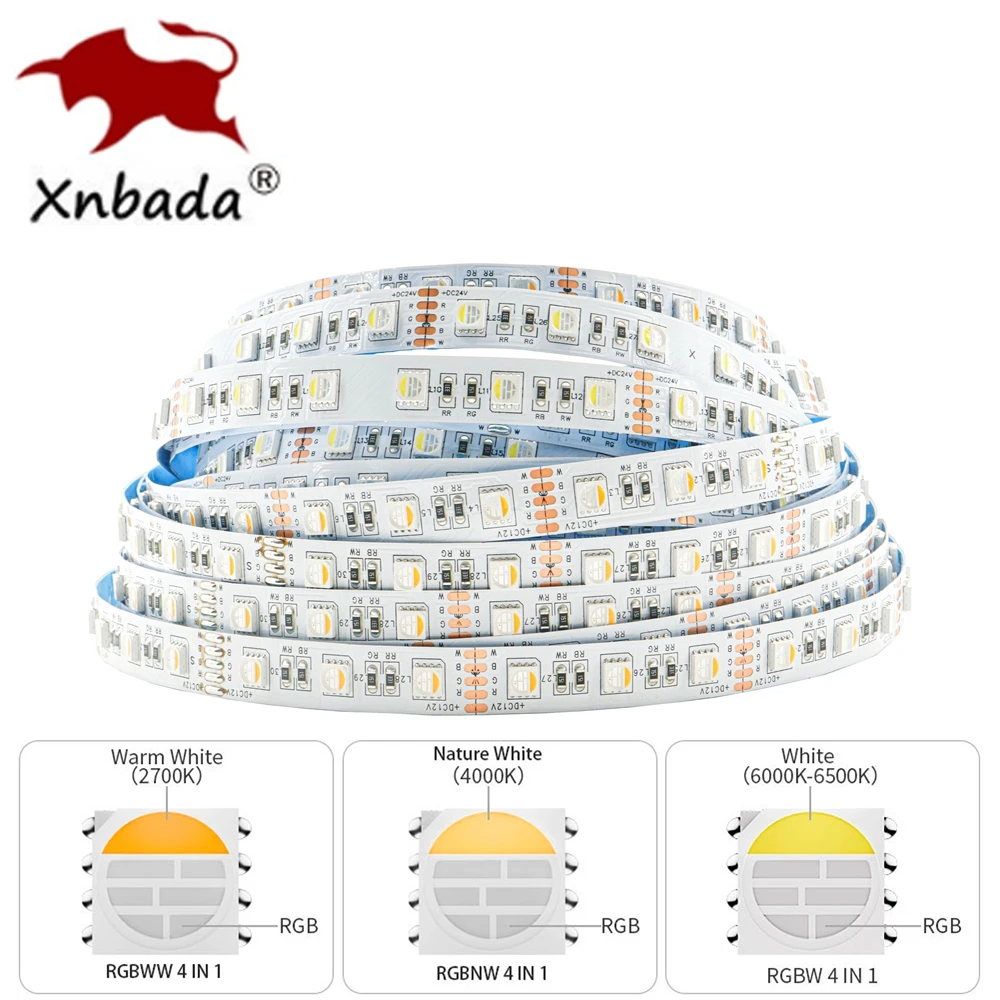 RGBW RGBNW RGBWW 4 IN 1 Led Strip Highlight 5050SMD 60/72/84/96leds/m nastro flessibile a nastro luminoso DC12V/24V