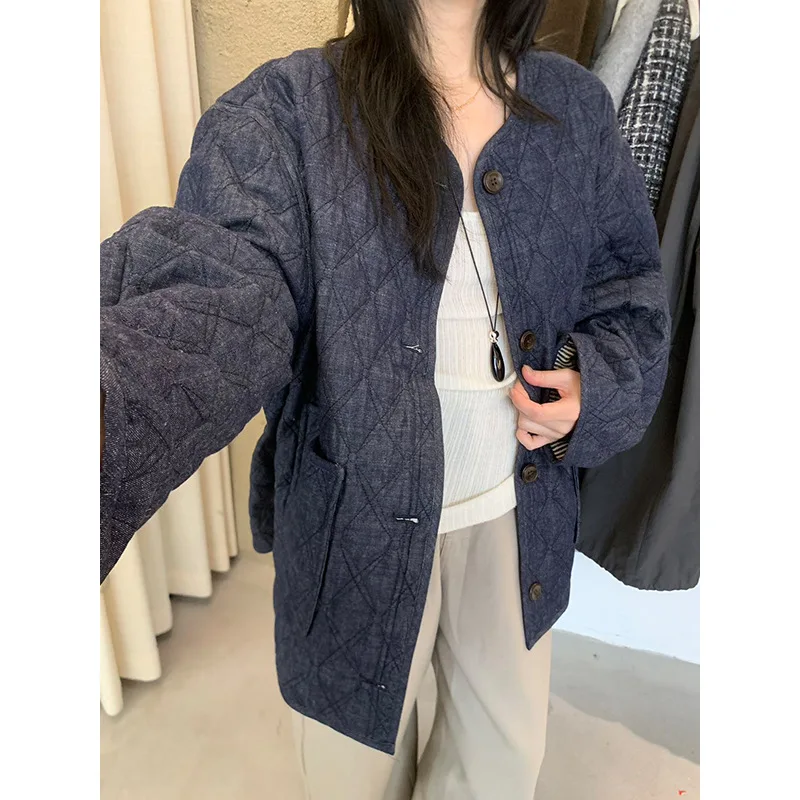 

2025Winter New Fleece Patchwork Quilted Cotton Loose and WarmWomen's coatCoat