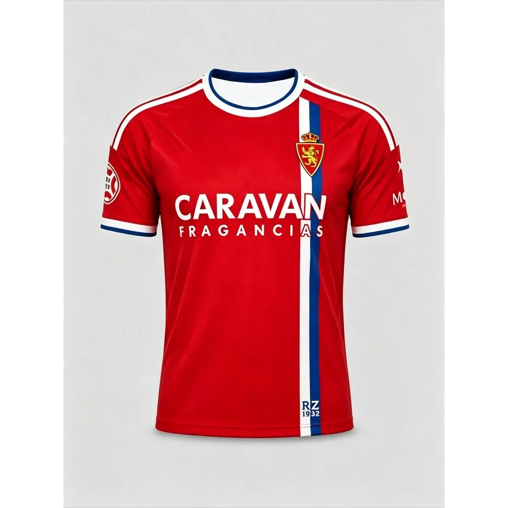 2026 Real Zaragoza 3D Printed Football Jersey Men Summer Breathable Quick Drying Short Sleeved T-shirt Family Fashion