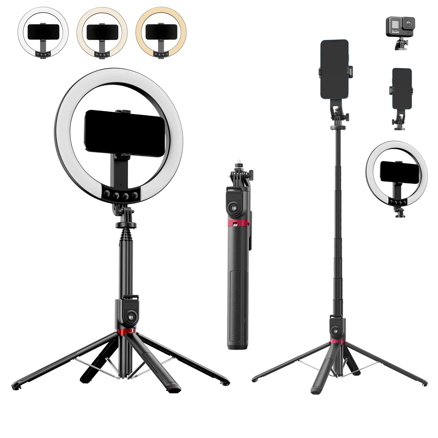 

90" Selfie Stick Tripod and Phone Holder with 10" Dimmable LED Ring Light and Remote Shutter for Photography and Vlogging