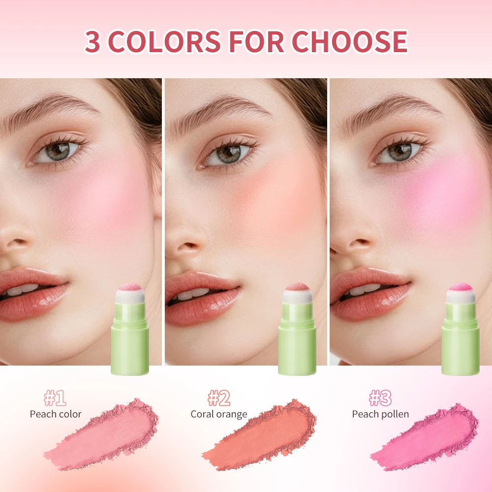 Soft Face Blush Stick Waterproof Multi-Use Fine Lightning Blush Makeup 3 Colors Blusher Powder Cheek Tint Korean Cosmetics