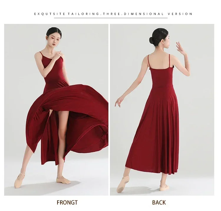 Klassisches Tanzkostüm, Kleid mit breiten Trägern und weitem Rock, fließendes Kleid im chinesischen Stil, modernes Tanzkostüm für Ballett, Damen. – Detail 3