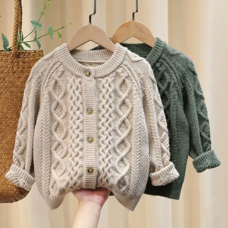 

Children's Spring and Autumn Button Cardigan Coat 2022 Korean-Style Boys' Long-Sleeved Knitted Sweater Outdoor All-Matching