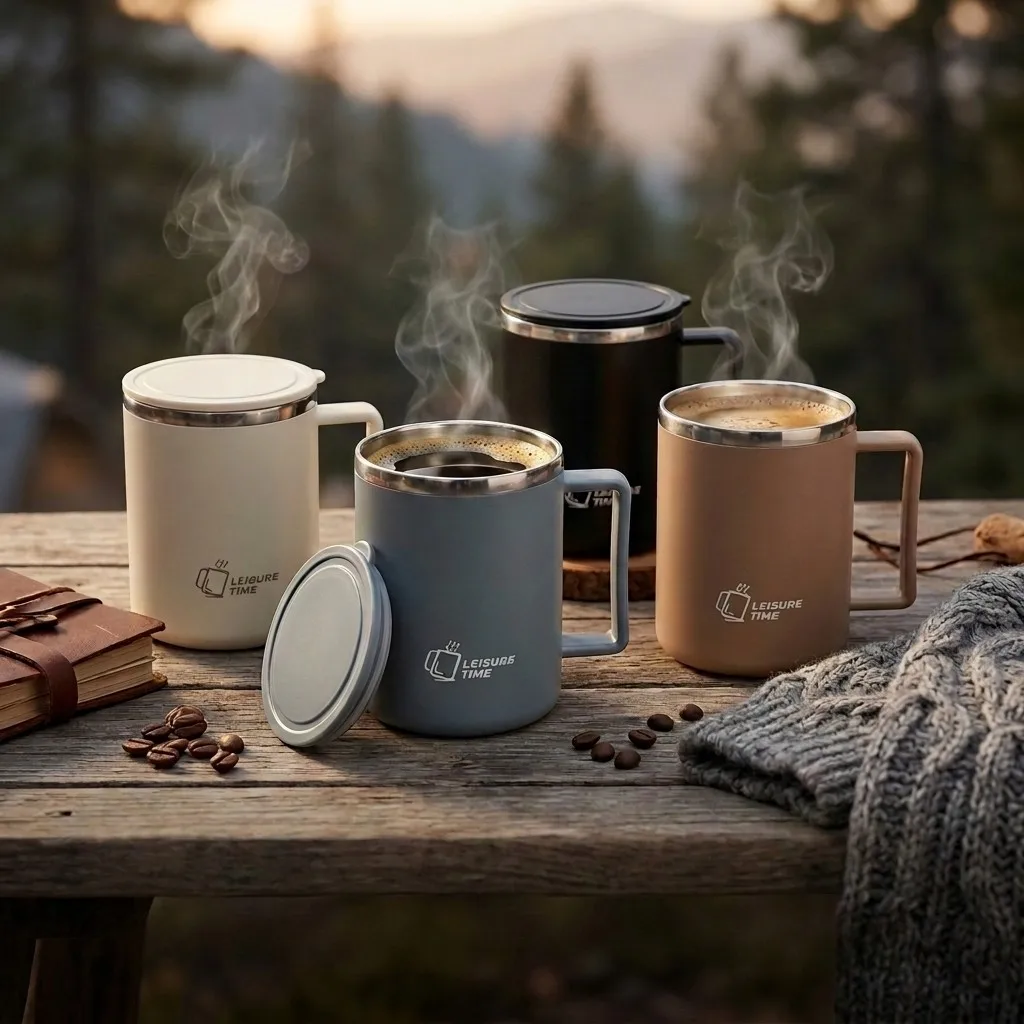 Thermal Coffee Mug with Handle 304 Stainless Steel Insulated Tumbler Leakproof Travel Water Bottle Portable Thermos Cup with Lid