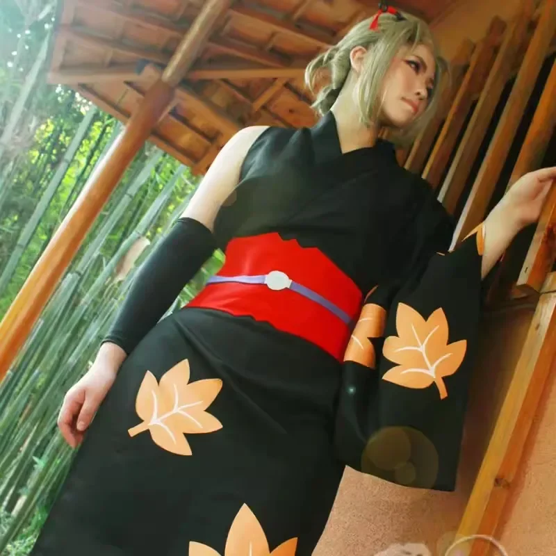 Tsukuyo cosplay costume parrucca kunai copricapo tubo puntelli calze a rete anime Gintama stampa kimono donne vestito da convenzione