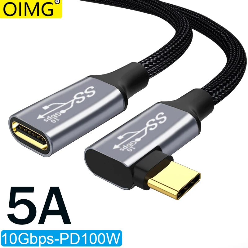 5A Type C Male Female 90 Angle Cable USB C Extension Cable Fast Charging USB Type C 3.1 PD100W Quick Charge With Corner Cables