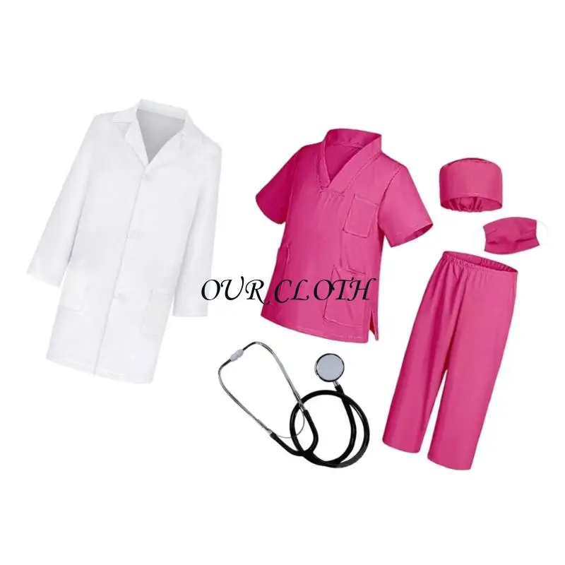 Dziecięcy lekarz do odgrywania ról kostium 6-częściowy zestaw z miękkiej bawełny strój do odgrywania ról wiele kolorów