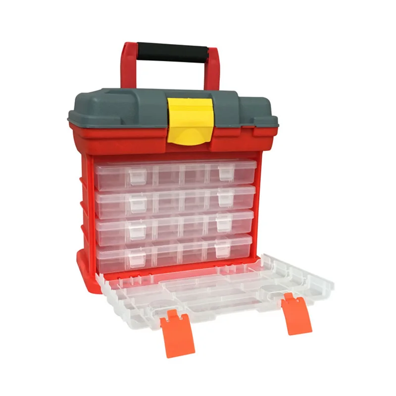 Caja de almacenamiento de Hardware portátil, piezas de 4 capas, caja de herramientas de plástico para exteriores, caja de herramientas para
