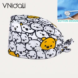 Unisex Cute cartoon animals Scrub hat  Nurse Uniform Accessories Pet Shop Lab Work hat Cotton Surgicals Hat with Buttons