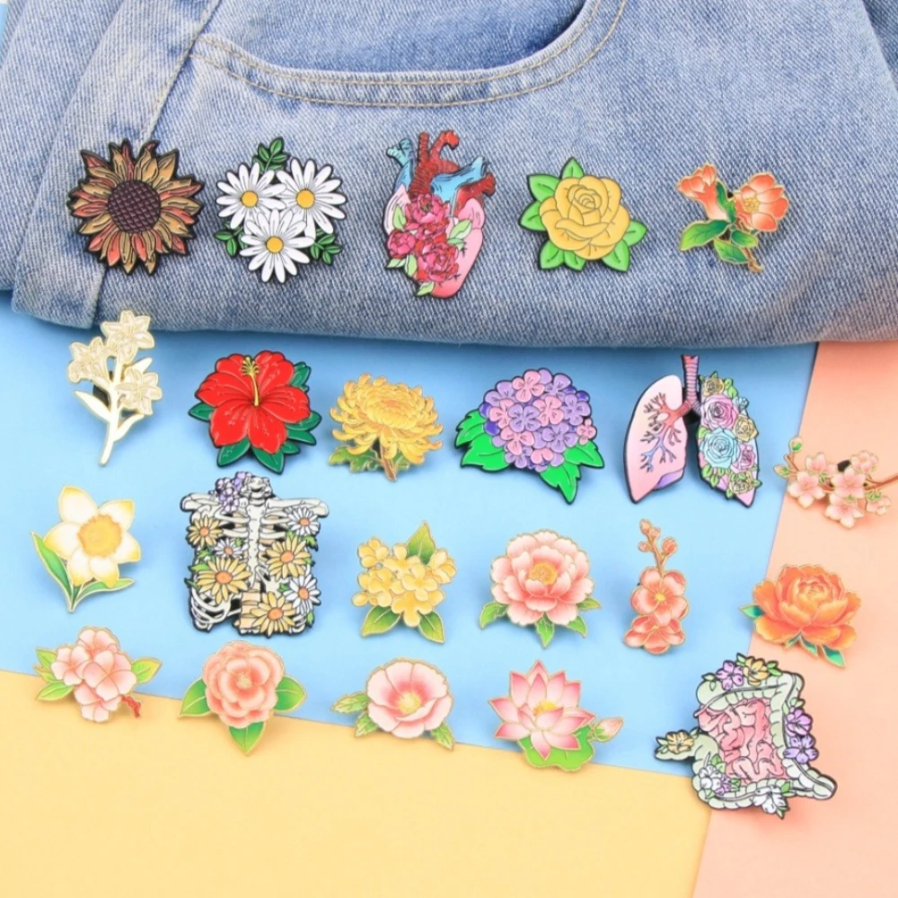 

Cartoon Floral & Anatomy Enamel Lapel Pins, Flower & Organ Brooch Badges for Backpack Clothing DIY Decor Accessories Wholesale