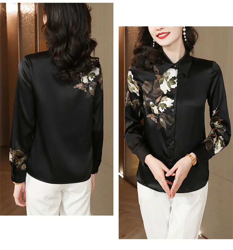 FANIECES Black Satin Women Shirt Long Sleeve Spring Autumn Slim Blouse Office Ladies Tops Blusas Para Mujer shirts and blouses