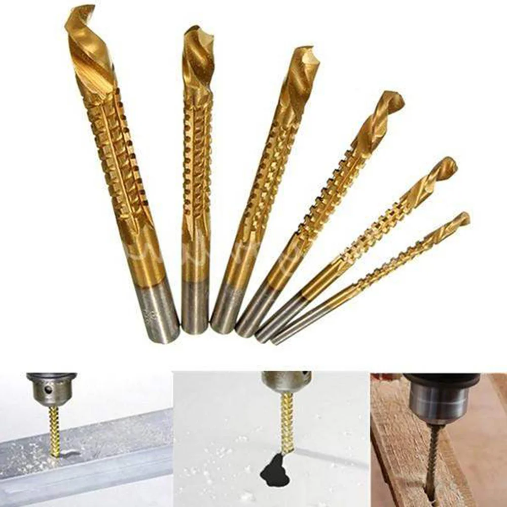 Twist Drill Bit Power Tool Drill High Speed Steel Twist Sawtooth Drill Wood Cutter 3mm/4mm/5mm/6mm/6.5mm/8mm 6pcs