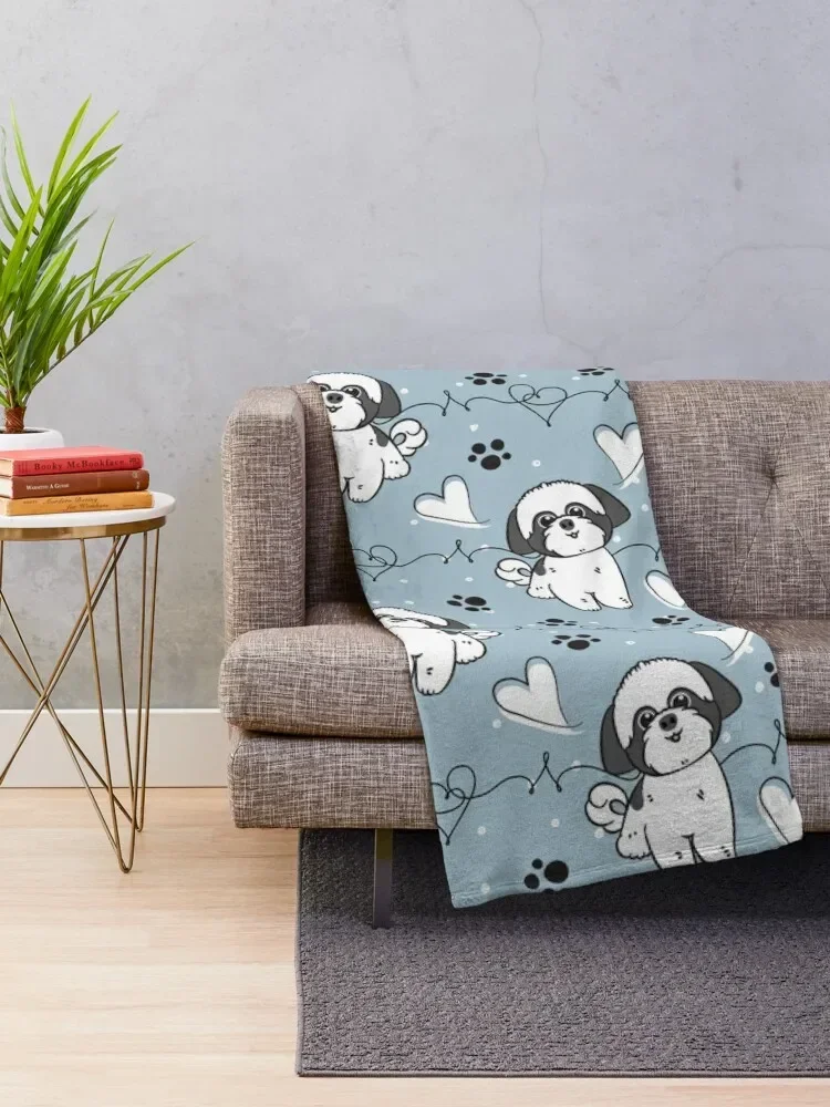 LOVE Black and White Shih Tzu Throw Blanket Soft Plush Plaid Thermal Bed Beach Blankets