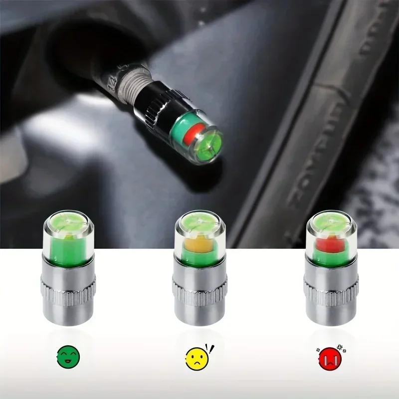 4PCS Tire Pressure Monitoring Valve Stem Cover with Color Change Indicator for Accurate Tire Pressure Readings