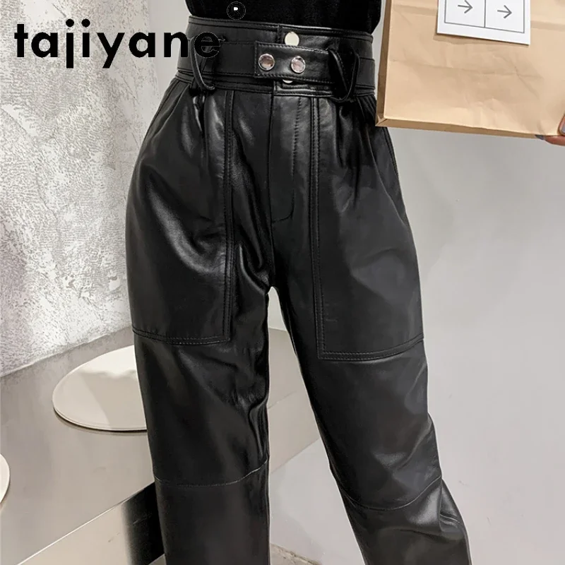 Tajiyane High Waist Leather Pants Women 2021 Autumn Winter New Casual Cropped Pants with Leather Belt  Radish Harem Pants FCY178