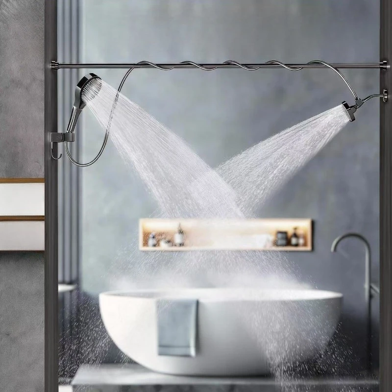Double pressurized shower with multi-function handheld shower head double shower set