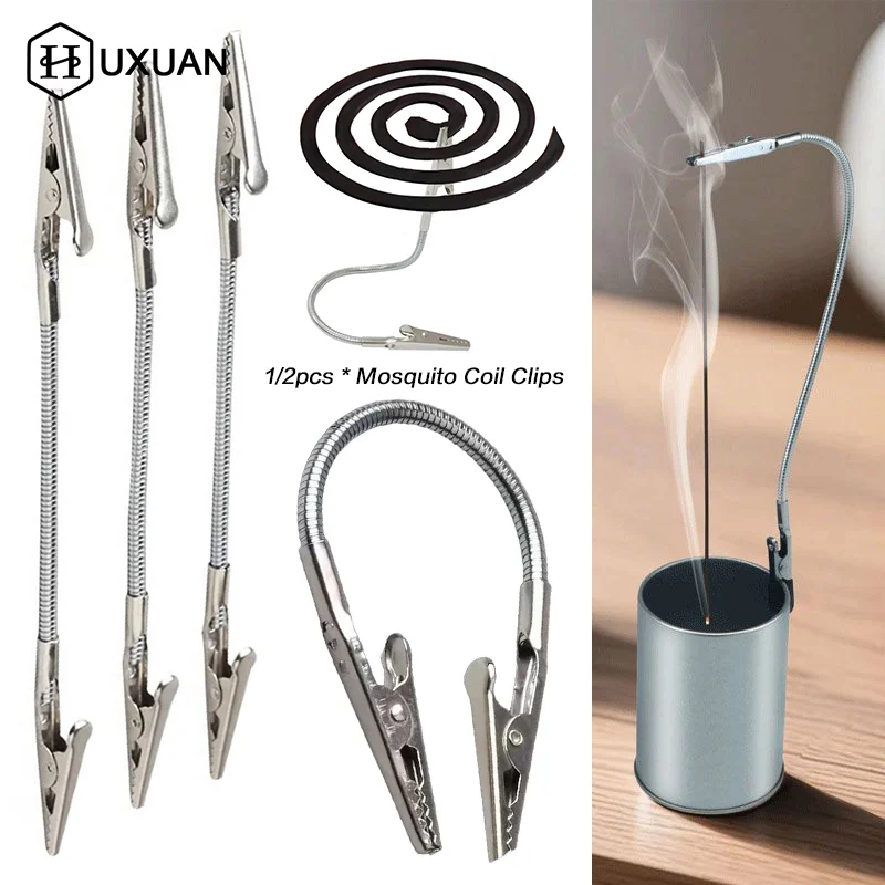 2pcs Portable Double-Headed Alligator Mosquito Coil Clip Extra Long Metal Thread Holder Stainless Steel for Outdoor Use