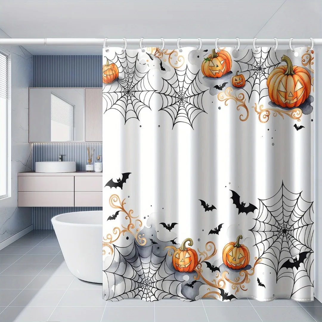

1/4 шт., украшение на Хэллоуин, тыква в паутине, занавеска для душа, декор для ванной комнаты, украшение на Хэллоуин, домашняя занавеска для душа