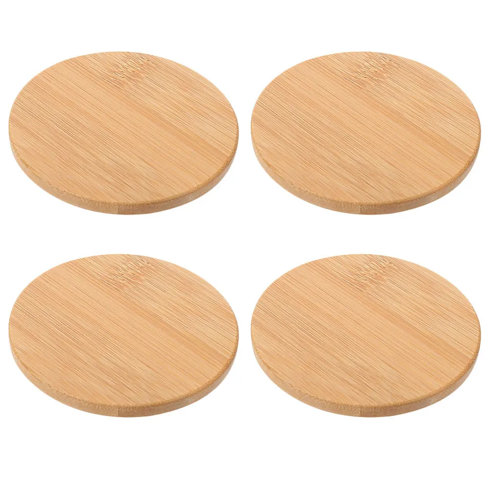 

4pcs Bamboo Cup Reusable Smooth Sealing Lid For Coffee Tea Mug Covers Water Bottle Home Office Use Replacement Cup Covers Heat
