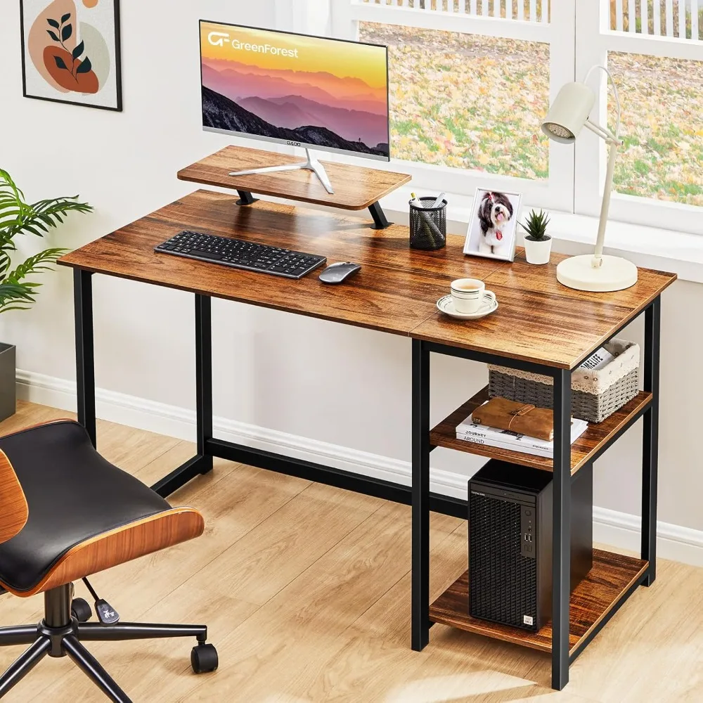 GreenForest Computer Desk with Monitor Stand,47 Inch Home Office Desk W/ Reversible Storage Shelves Modern,Easy Assembly,Walnut