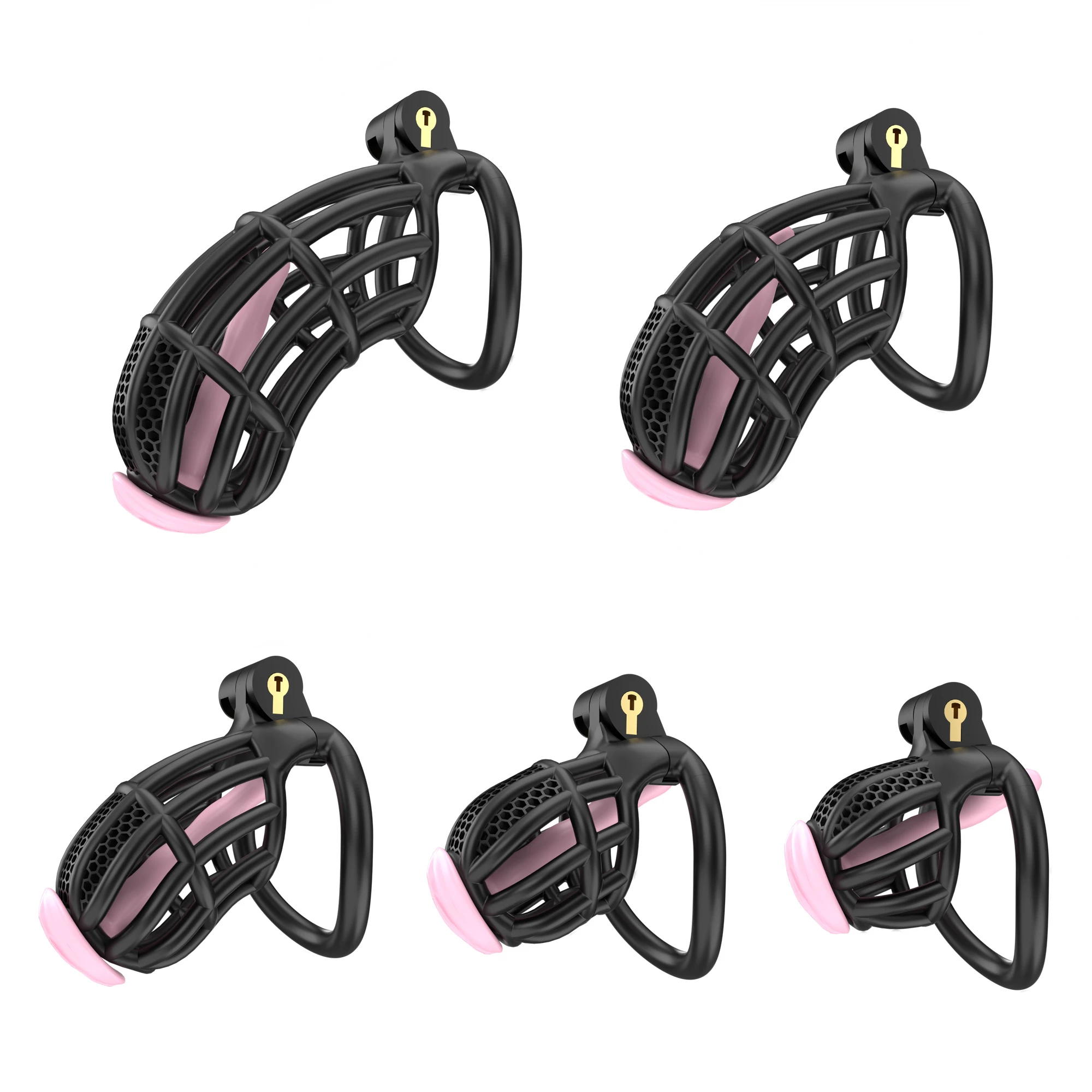 Bdsm Black Male Chastity Cage Lock Cock Device Kit With 5 Arc Penis Rings Sex Toys For Men Gay Scrotum Adult Games Sex Shop 18+