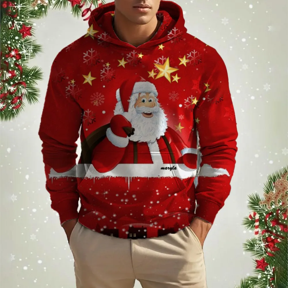 Herren-Kapuzenpullover mit Weihnachts-Rentier-Aufdruck, Tier-Cartoon-Muster, lässig, niedlich, Polyester-Spandex-Mischgewebe mit Kapuze