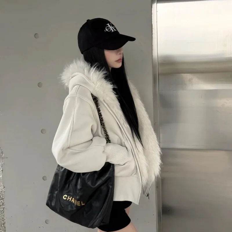 New Women's Fleece Jacket Y2K Aesthetic Hoodies with Zipper Fur Hooded Coat Winter Clothes Ladies Furry Outerwear Korean Style - view 6
