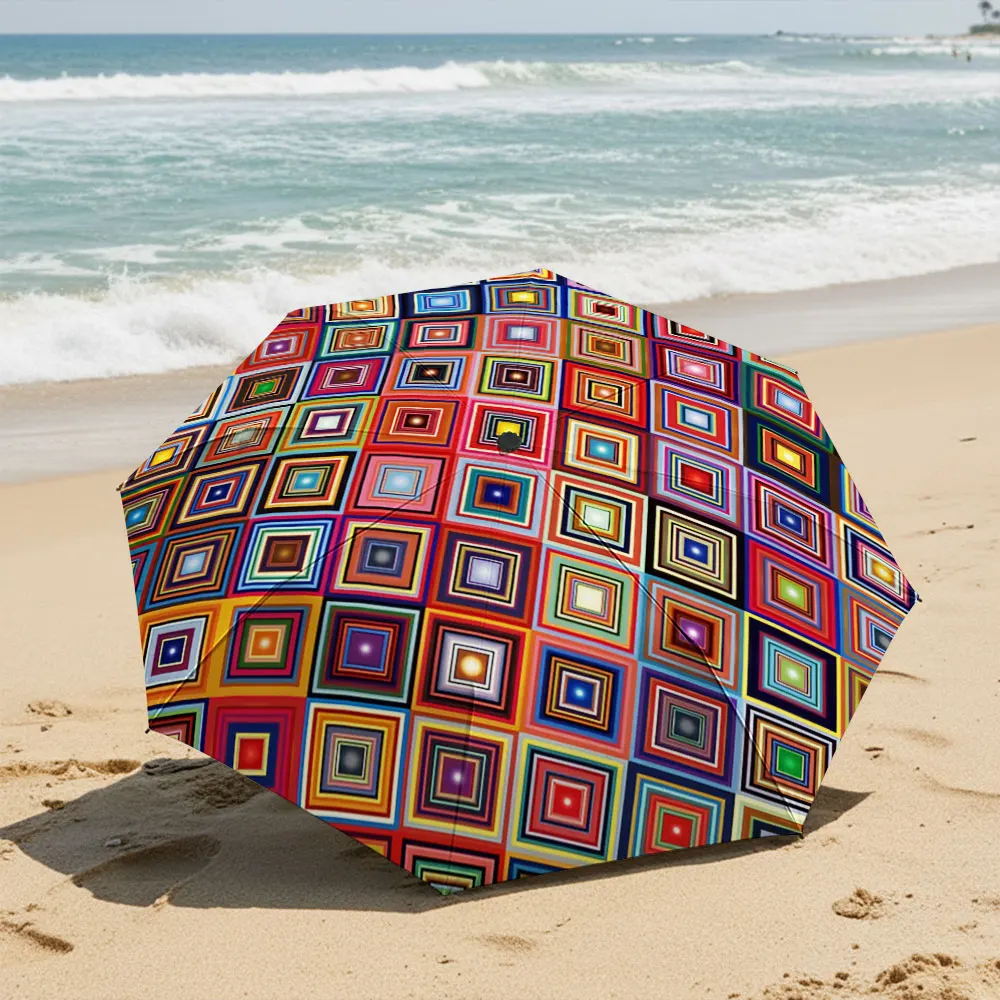 Colorful Geometric Squares Pattern Printed Umbrella Design Compact Fashion Folding Umbrella for Daily Use, Christmas Gift