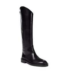 European and American Autumn and Winter Fashionable Round Toe Knee Length Flat Leather Boots, Size 34-46 Women's Knight Boots