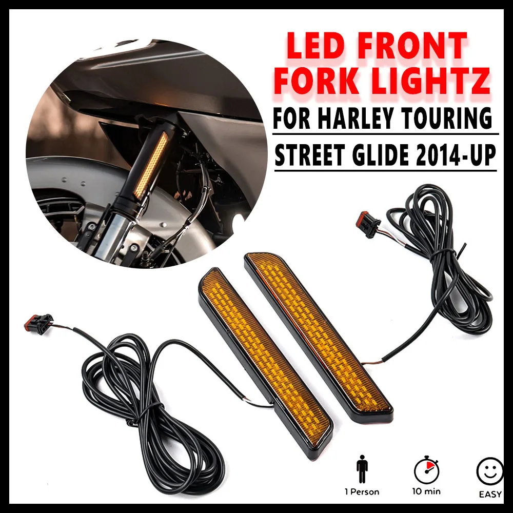 TwoColor Motorcycle LED Black Front Fork Light Turn SignalFor Harley Softail Low Rider ST El Diablo FXRST FXLRST Fat Boy 2022UP