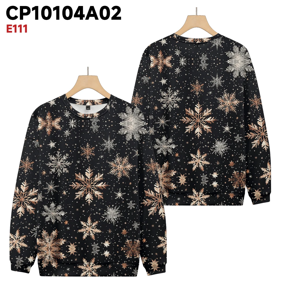 Men's and women's beautiful snowflake print long sleeved hooded winter streetwear