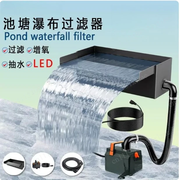 Pond Waterfall Spillway Kit with Pump and Spillway Bellows 304 Stainless Steel Garden Fountain Landscape Decor
