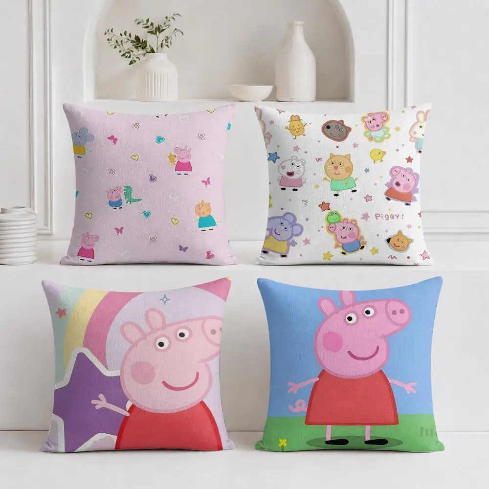 P-Peppa Pig Cushion Cover Plush Fabric Soft Double-Sided Printed Sofa Warm Winter Home Gift Pillow Cover
