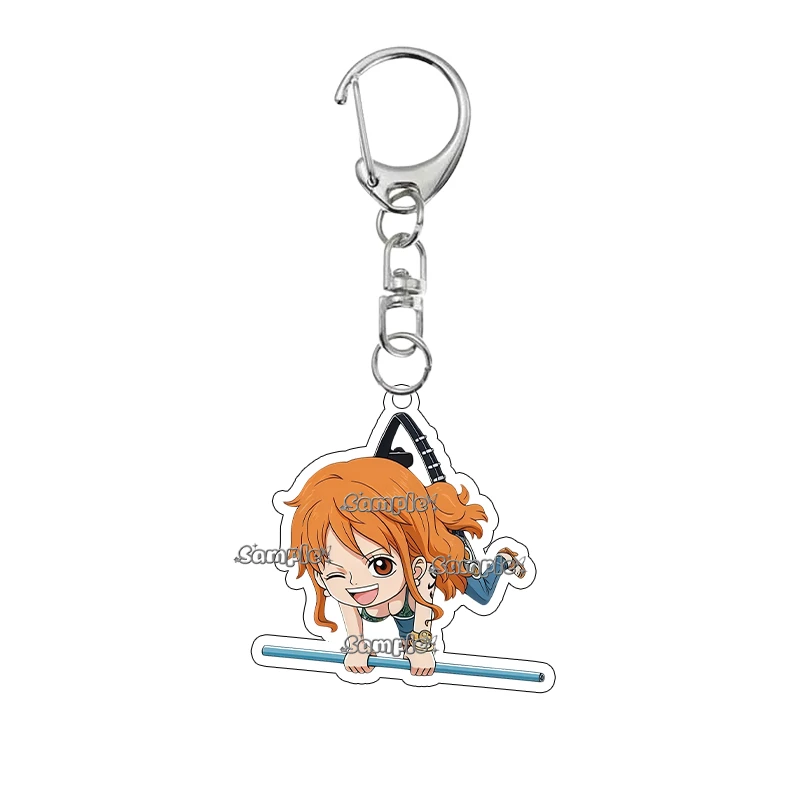 Anime Monkey D Luffy Roronoa Zoro Nami Sanji Portgas D Ace Cartoon Swing Hanging Pose Q Version Acrylic Keychain Pendant Gifts view 5