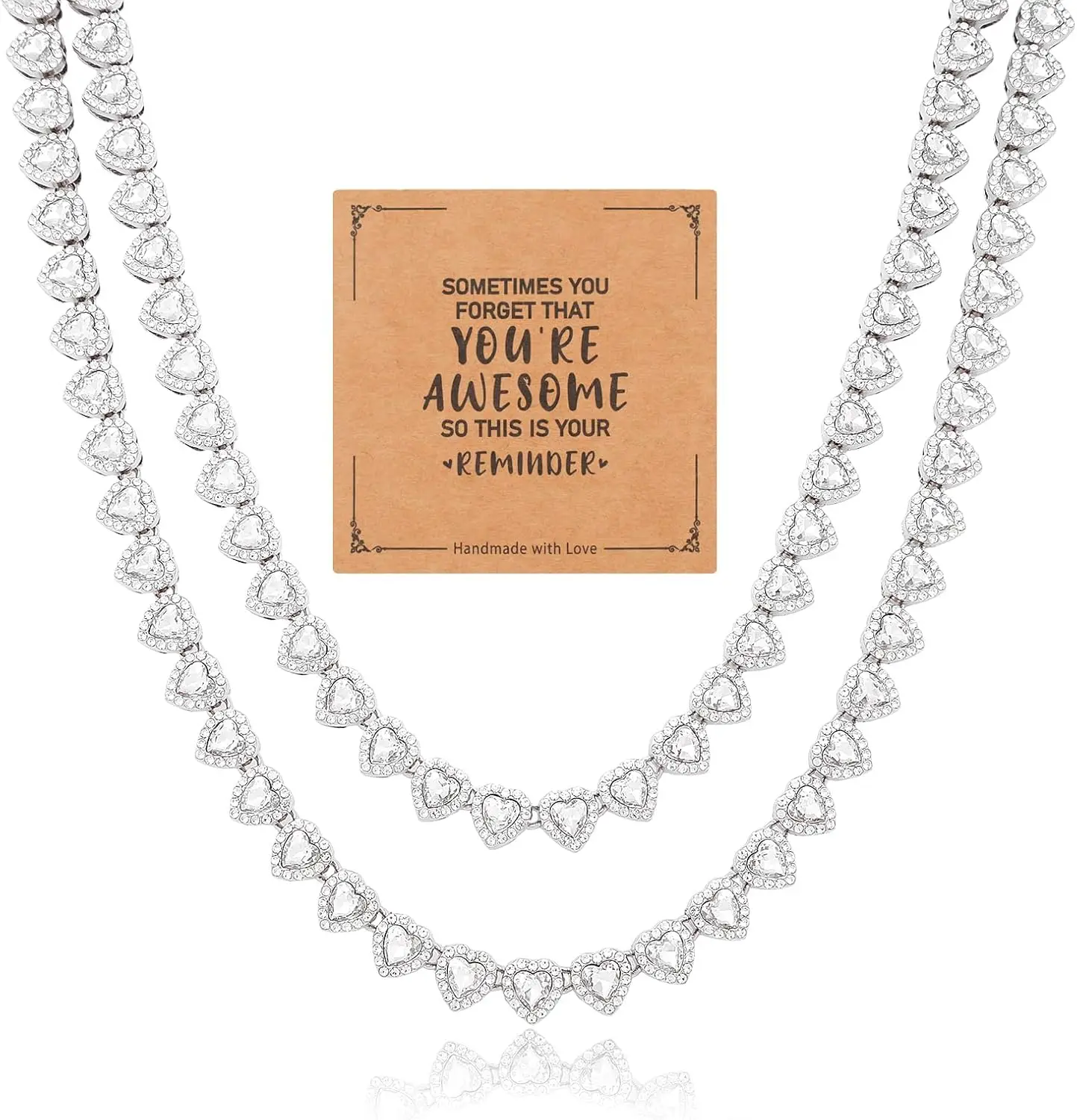 

Ожерелье Fasone с сердечками из страз, украшенное стразами, серебряное теннисное ожерелье для женщин, теннисные ожерелья для женщин, ожерелье с сердечками