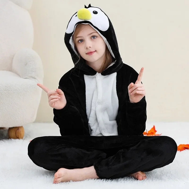 kids winter penguin flannel pajamas children panda sleepwear unicorn kigurumi onesies for boys girls baby blanket sleepers